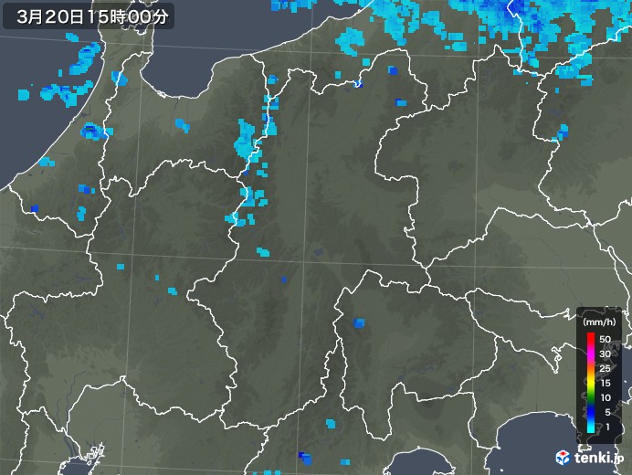 長野県の雨雲レーダー(2020年03月20日)