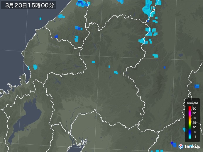 岐阜県の雨雲レーダー(2020年03月20日)
