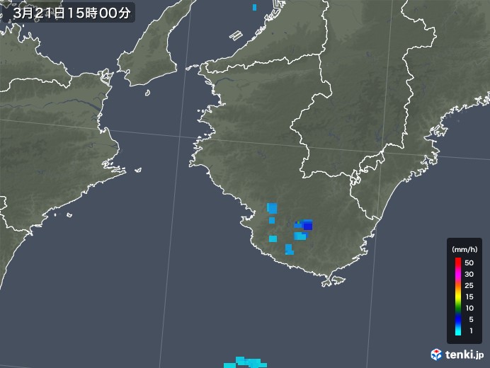 和歌山県の雨雲レーダー(2020年03月21日)