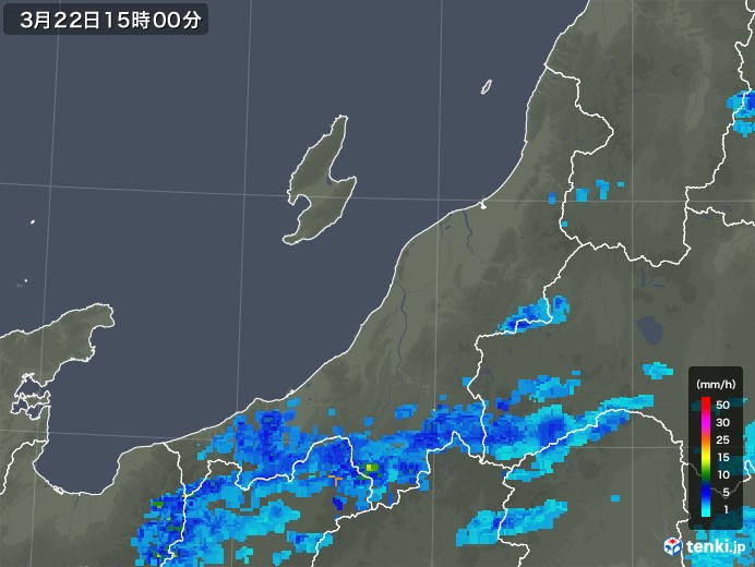 新潟県の雨雲レーダー(2020年03月22日)