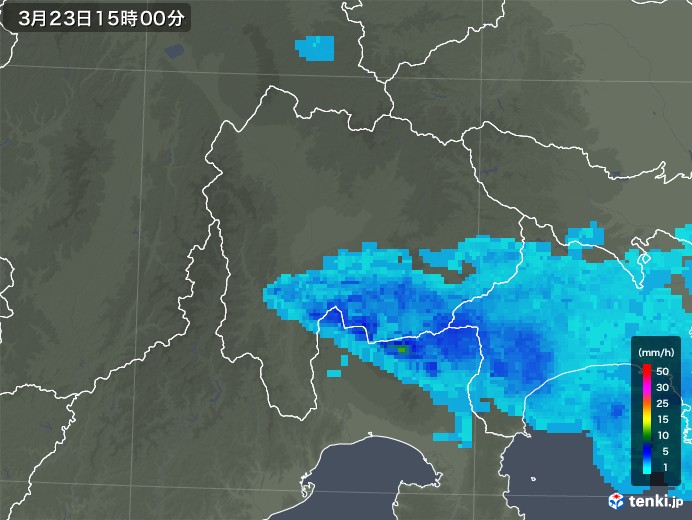 山梨県の雨雲レーダー(2020年03月23日)