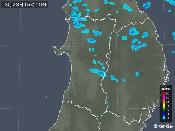 秋田県の雨雲レーダー(2020年03月23日)