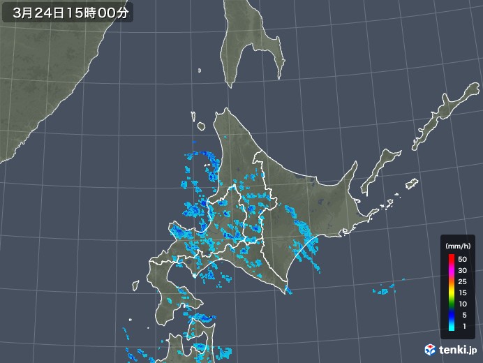 北海道地方の雨雲レーダー(2020年03月24日)
