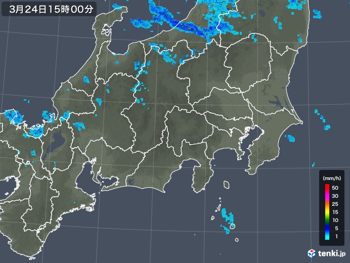 関東・甲信地方の雨雲レーダー(2020年03月24日)
