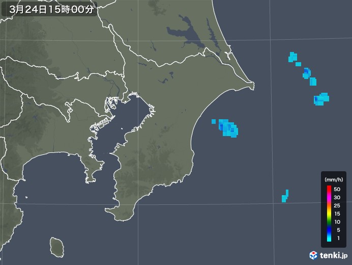 千葉県の雨雲レーダー(2020年03月24日)