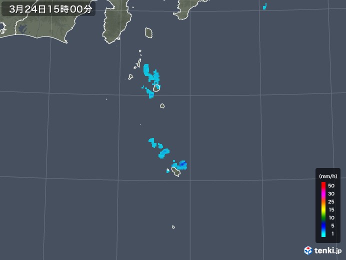 伊豆諸島(東京都)の雨雲レーダー(2020年03月24日)