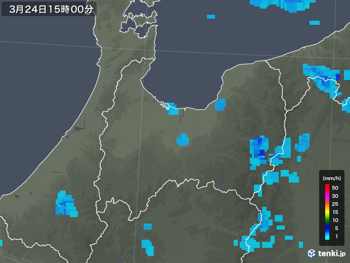 富山県の雨雲レーダー(2020年03月24日)