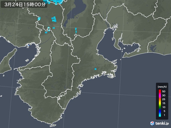 三重県の雨雲レーダー(2020年03月24日)