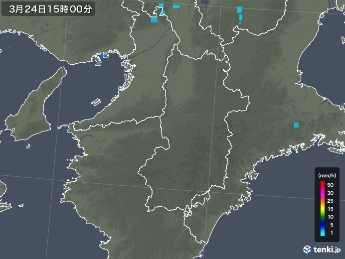 奈良県の雨雲レーダー(2020年03月24日)