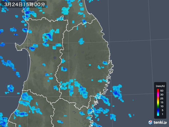 岩手県の雨雲レーダー(2020年03月24日)