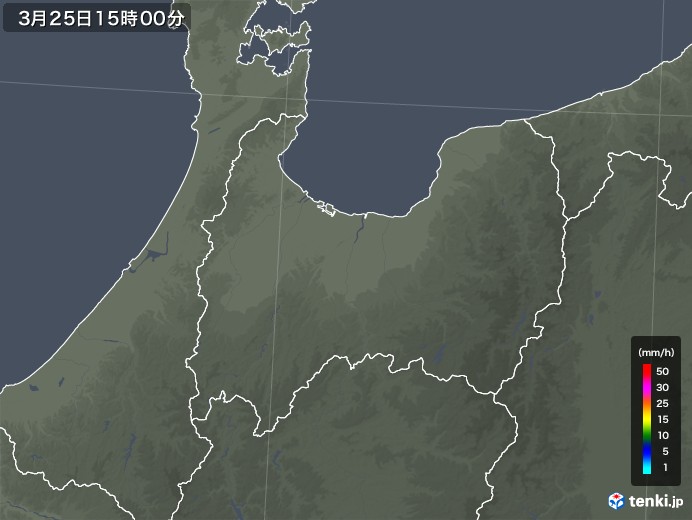 富山県の雨雲レーダー(2020年03月25日)
