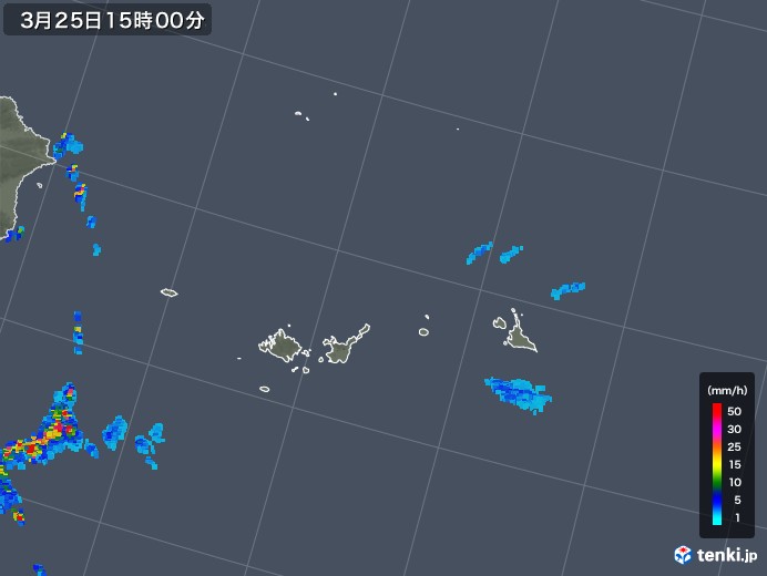 宮古・石垣・与那国(沖縄県)の雨雲レーダー(2020年03月25日)