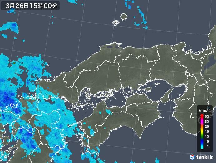 中国地方の雨雲レーダー(2020年03月26日)