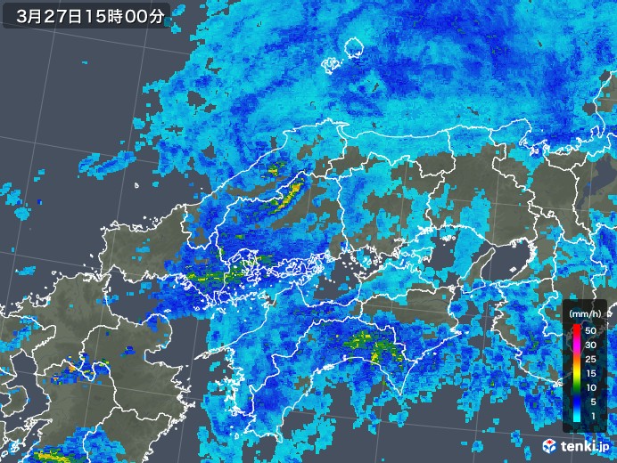 中国地方の雨雲レーダー(2020年03月27日)