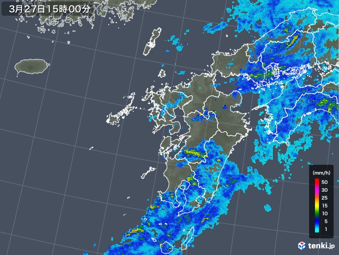 九州地方の雨雲レーダー(2020年03月27日)