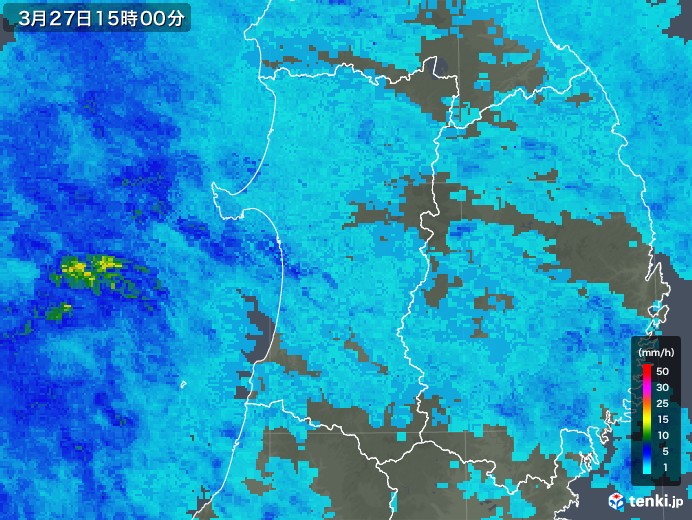 秋田県の雨雲レーダー(2020年03月27日)