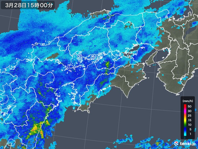 四国地方の雨雲レーダー(2020年03月28日)