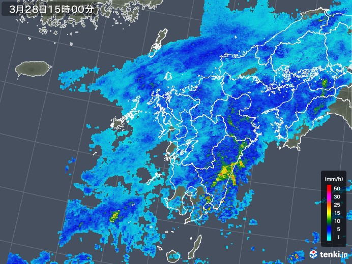 九州地方の雨雲レーダー(2020年03月28日)