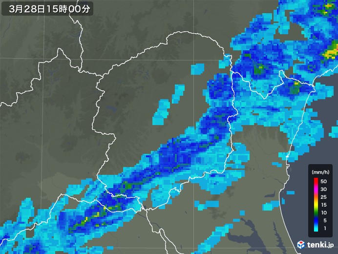 栃木県の雨雲レーダー(2020年03月28日)