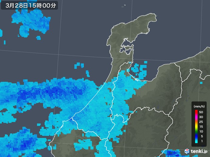 石川県の雨雲レーダー(2020年03月28日)