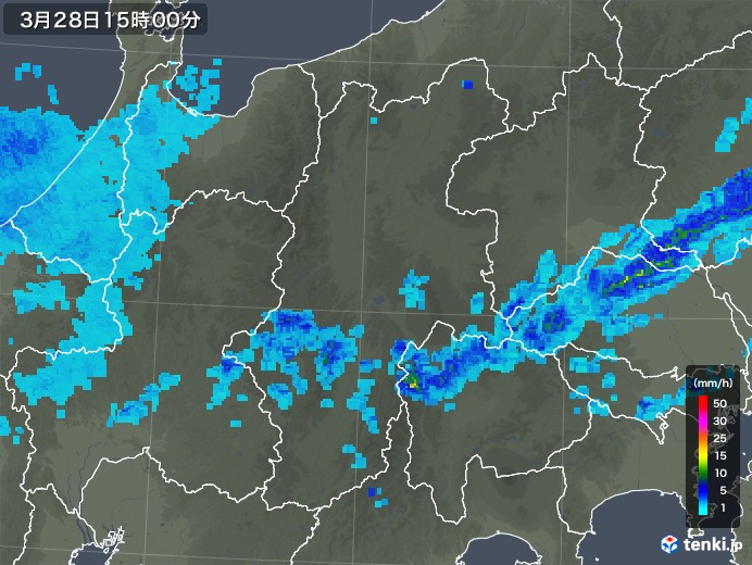 長野県の雨雲レーダー(2020年03月28日)