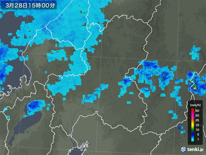 岐阜県の雨雲レーダー(2020年03月28日)