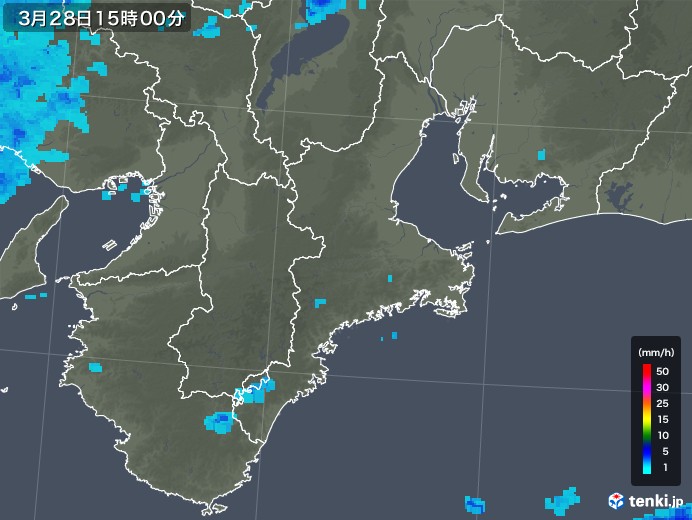 三重県の雨雲レーダー(2020年03月28日)