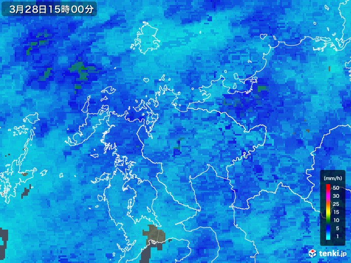 佐賀県の雨雲レーダー(2020年03月28日)