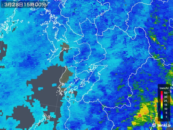 熊本県の雨雲レーダー(2020年03月28日)