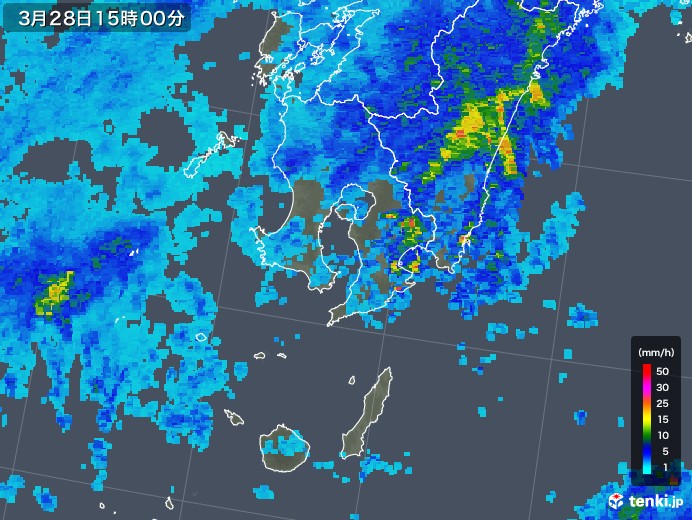 鹿児島県の雨雲レーダー(2020年03月28日)