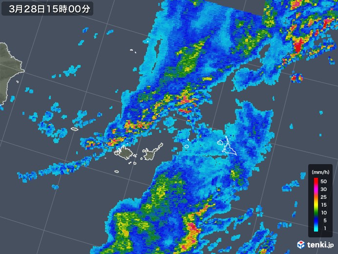 宮古・石垣・与那国(沖縄県)の雨雲レーダー(2020年03月28日)