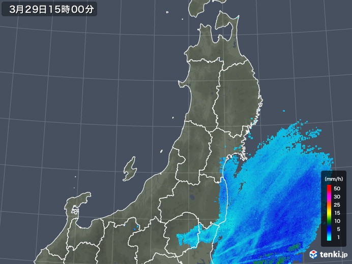 東北地方の雨雲レーダー(2020年03月29日)