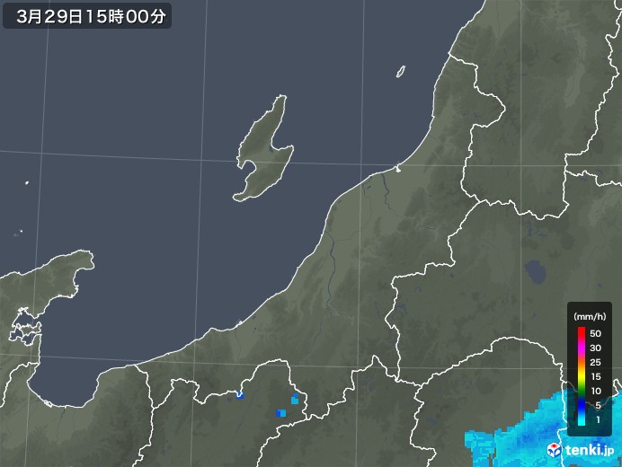 新潟県の雨雲レーダー(2020年03月29日)