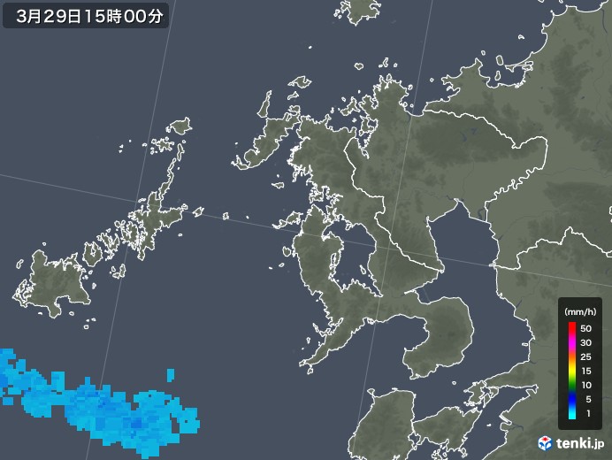 長崎県の雨雲レーダー(2020年03月29日)
