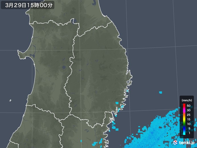 岩手県の雨雲レーダー(2020年03月29日)