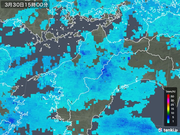 愛媛県の雨雲レーダー(2020年03月30日)