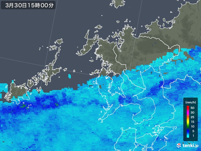 長崎県の雨雲レーダー(2020年03月30日)