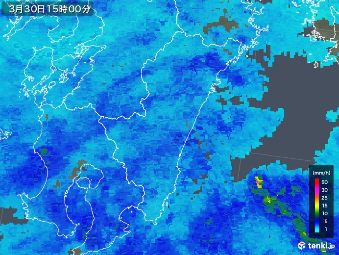宮崎県の雨雲レーダー(2020年03月30日)