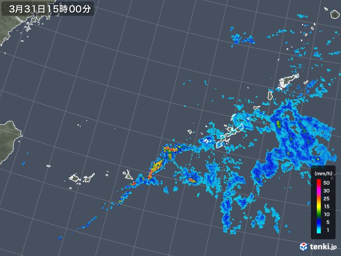 沖縄地方の雨雲レーダー(2020年03月31日)