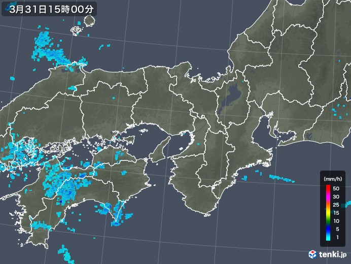 近畿地方の雨雲レーダー(2020年03月31日)