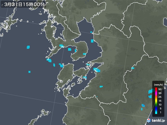 熊本県の雨雲レーダー(2020年03月31日)