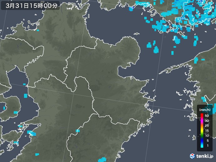 大分県の雨雲レーダー(2020年03月31日)