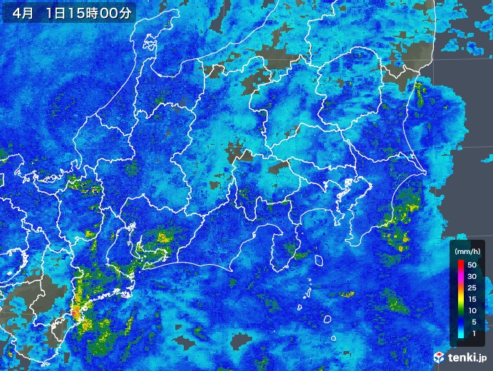 関東・甲信地方の雨雲レーダー(2020年04月01日)