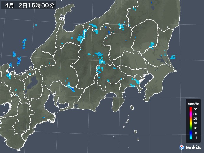 関東・甲信地方の雨雲レーダー(2020年04月02日)