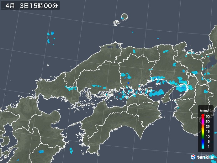 中国地方の雨雲レーダー(2020年04月03日)