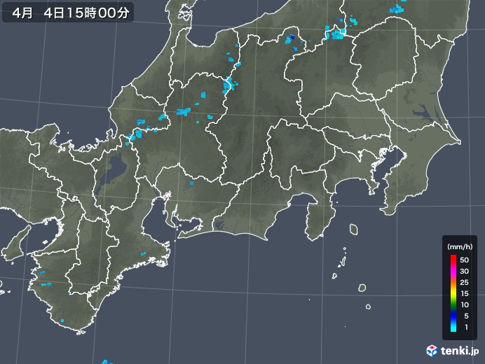 東海地方の雨雲レーダー(2020年04月04日)