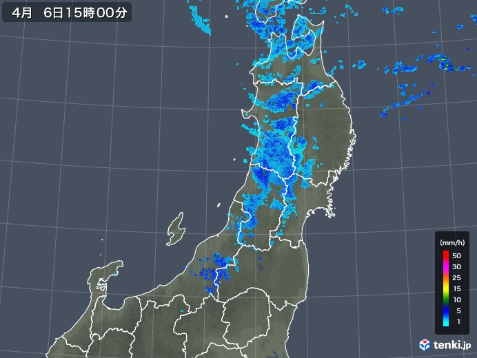 東北地方の雨雲レーダー(2020年04月06日)