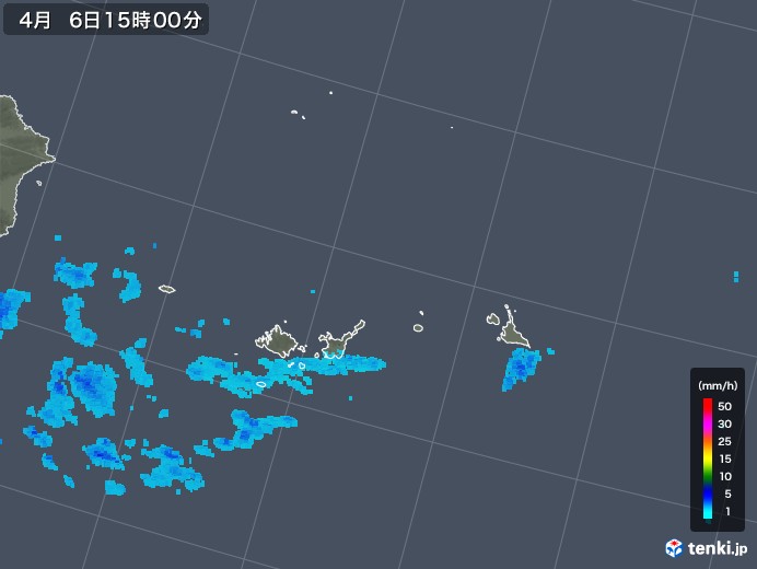 宮古・石垣・与那国(沖縄県)の雨雲レーダー(2020年04月06日)