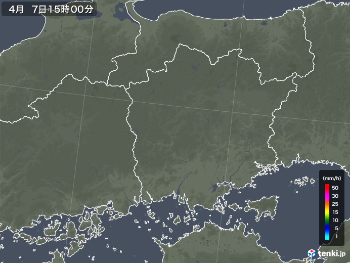 岡山県の雨雲レーダー(2020年04月07日)