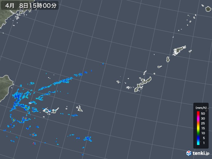沖縄地方の雨雲レーダー(2020年04月08日)